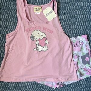 Pink Snoopy Super Mom Pajama Tank & Shorts Set L